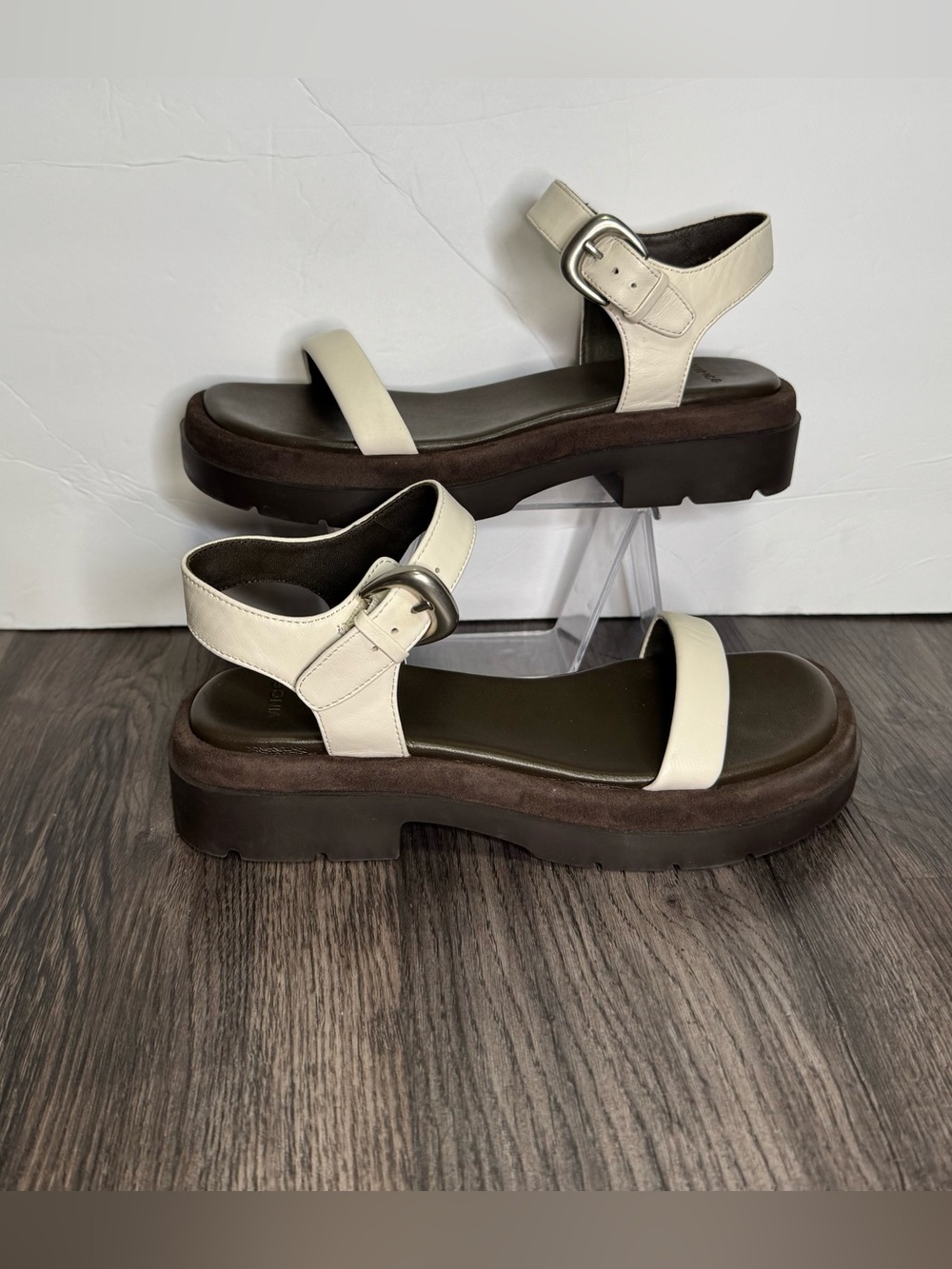 🔥Vince Heloise Ankle Strap Platform CHUNKY Sandal Beige Leather Size 6